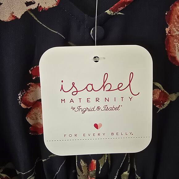 NWT Isabel Maternity Size Small Navy Floral Tunic Top Sheer Sleeves Buttons Chic - Picture 2 of 10